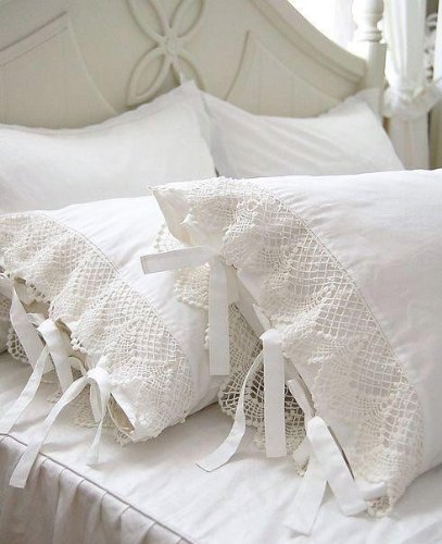 One Piece Shabby Victorian Style White Wide Lace Matching Pillowcase Sham 1117 (King 20"x36") - Thumbnail 2