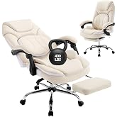 Comermax Comfortable Reclining Office Desk Chair with Foot Leg Rest, Beige | Big Tall Computer Gaming Chair, Adjustable Lumba