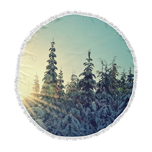 KESS InHouse Robin Dickinson Shine Bright Snowy Trees Round Beach Towel Blanket
