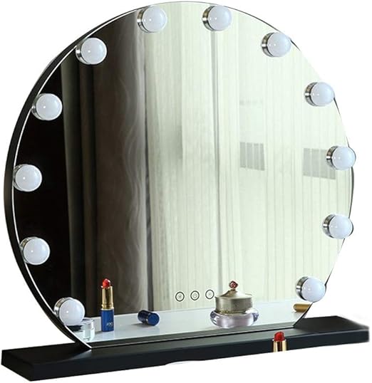 Large Light Up Vanity Mirror Hollywood Style Round Lighting Makeup Mirrors Touch Control Design 3 Colors Dimmable Free Standing Mirror Size 50x45cm Amazon Ca Home Kitchen