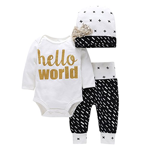 3pcs Outfits Toddler Newborn Baby Boys' Long Sleeve Romper Letter Printing Jumpsuit Long Pants Stripe Hat