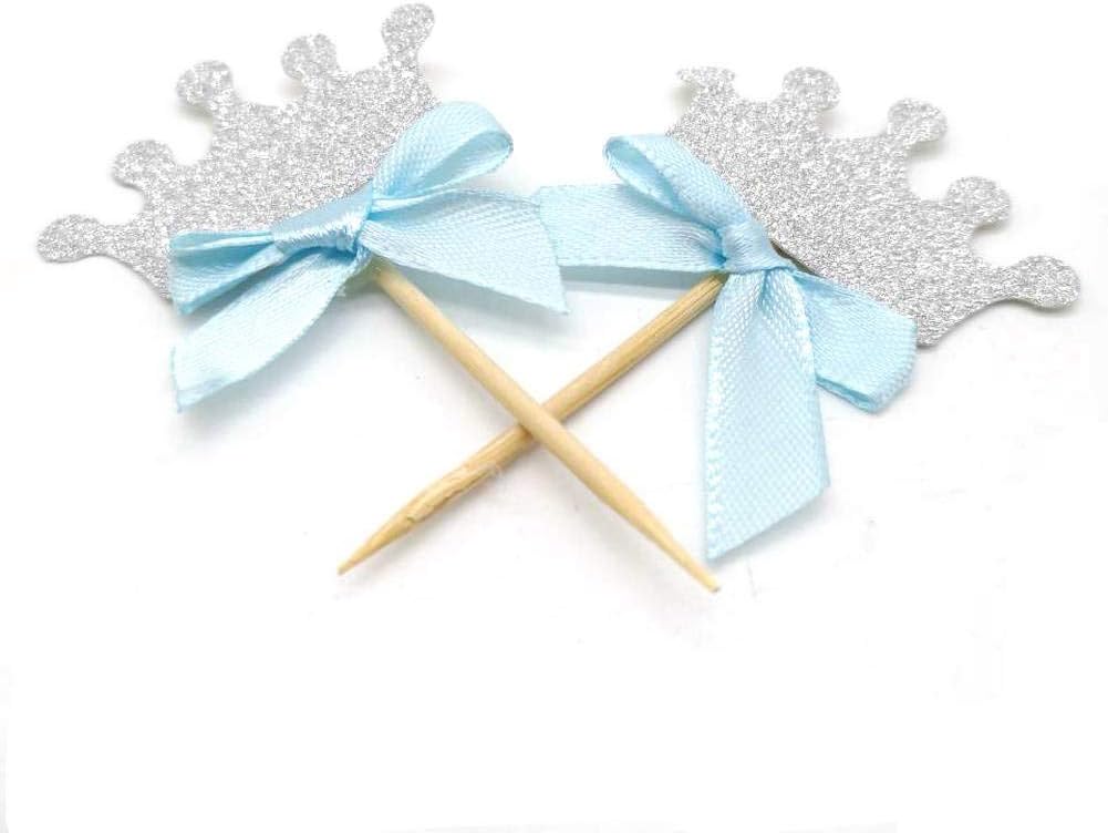 DOOXOO DOOXOO Prince Crown Cupcake Toppers. Silver. First Birthday Party. 12 Party Cake Toppers. Gold Glitter Cupcake Toppers. Birthday Decorations