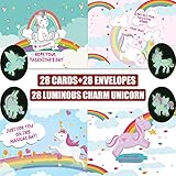 Valentines Day Cards for Kids Fairy Unicorns with Charm Glow in the Dark Horse Rainbow Keepsakes Super School Valentine's Pack 28 Cards with Envelopes,Childrens/Students Party Supplies