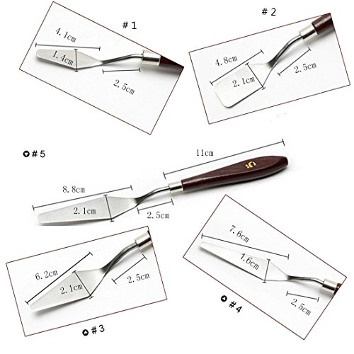 SpeedDa 5 Piece Stainless Steel Palette Knife Painting Spatula Palette Knife Oil Paint Metal Knives Wood Handle - Thumbnail 2