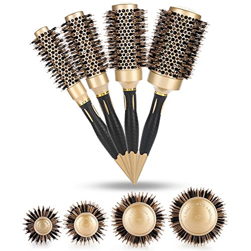 4 in 1 Round Brushes for Blow Drying Professional Anion Anti-static Large Hair brushes Salon Styling Comb Gold & Black (4 size/set)