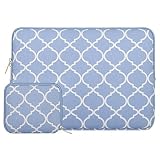 MOSISO Laptop Sleeve Bag Compatible with 13-13.3 inch MacBook Pro, MacBook Air, Notebook Computer with Small Case, Canvas Geometric Pattern Protective Carrying Cover, Serenity Blue Quatrefoil