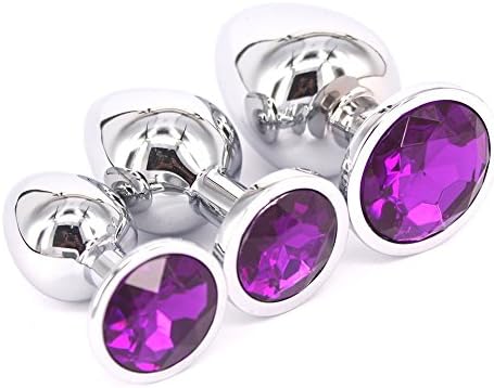 HongDLi 3Pcs/Size Stainless Steel A-n-a-l Bu-tt Pl-ug Base With Jewelry Birth Stone Butt-Anal-Play(Purple)