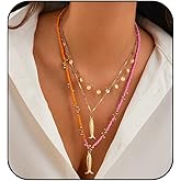 bike8 Fish Necklace for Women Beaded Fish Necklace Sardine Pendant Necklaces Trendy Beach Necklaces Summer Ocean Jewelry