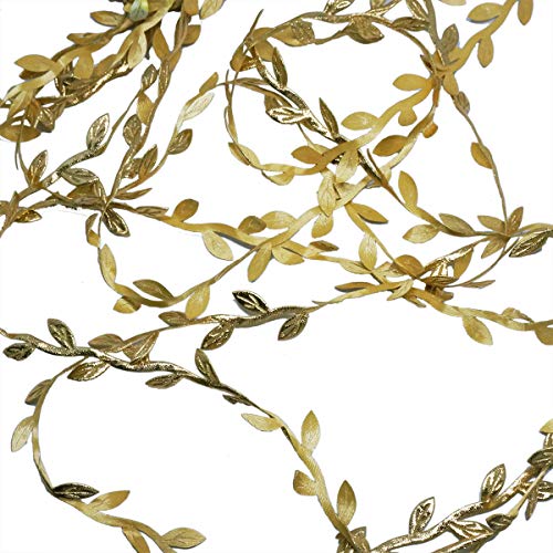 levylisa 21.8 Yards Golden Leaf Trim Leaves Ribbon Metallic Trim Wedding Hair Band Making,Gold Leaves Ribbon Trim for Wedding, Crafting, Scrapbooking, Card Making, Embellishment Christmas Wreath Part