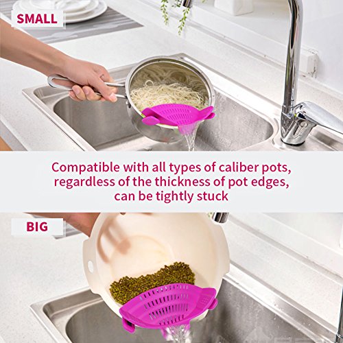 Hoofun Clip-on Silicone Colander, Snap Strainer Colander BPA Free for Spaghetti, Noodles, Pasta, Fruit, Ground Beef- Adjustable Food Grade Filter and Sieve Snaps on Bowls, Pots and Pans (Purple)