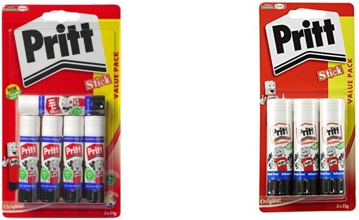 Pritt 1483489 Glue Stick,Small(Pack of 5)-White &Stick Original Glue Stick - Multi Pack 3 x 22g - Childproof and washable for paper, cardboard and felt