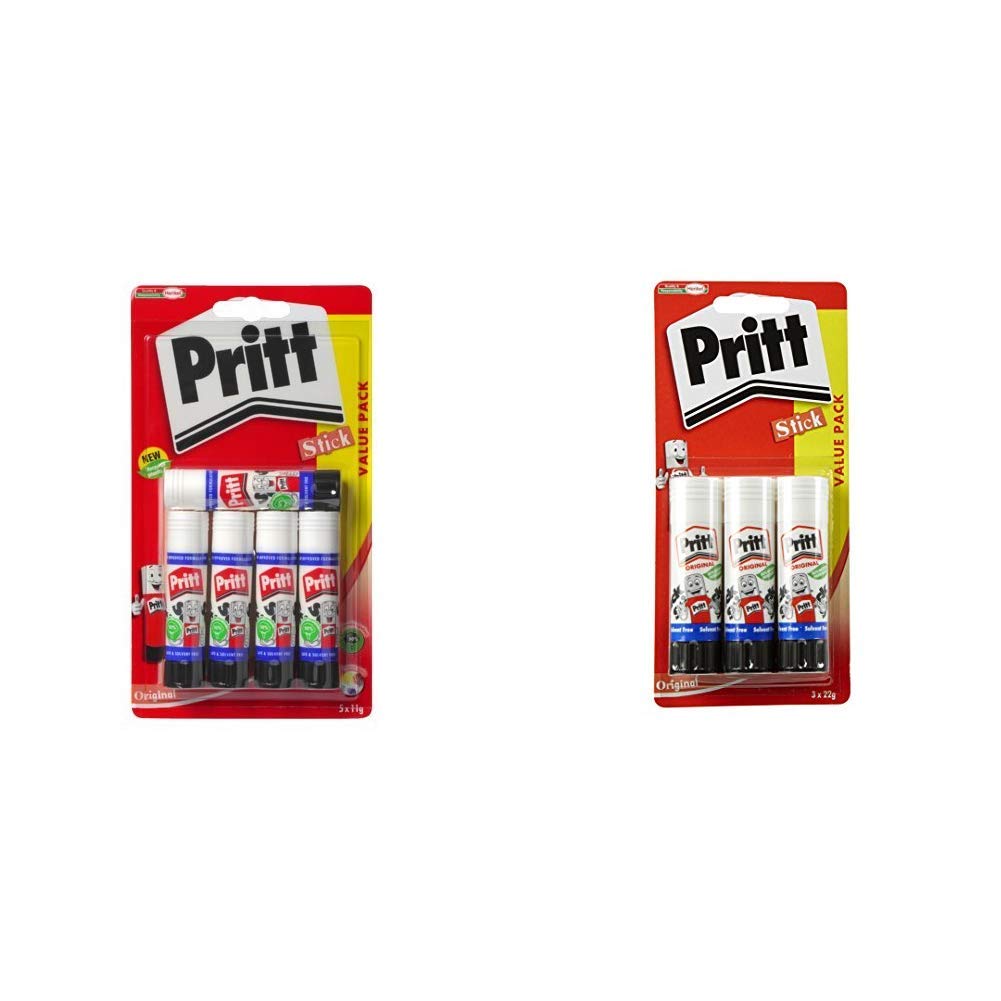 Pritt 1483489 Glue Stick,Small(Pack of 5)-White &Stick Original Glue Stick - Multi Pack 3 x 22g - Childproof and washable for paper, cardboard and felt