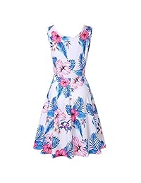 VESNIBA 2018 Mujer Sin Mangas Impresión Verano Playa Una Línea Casual Vestido Floral