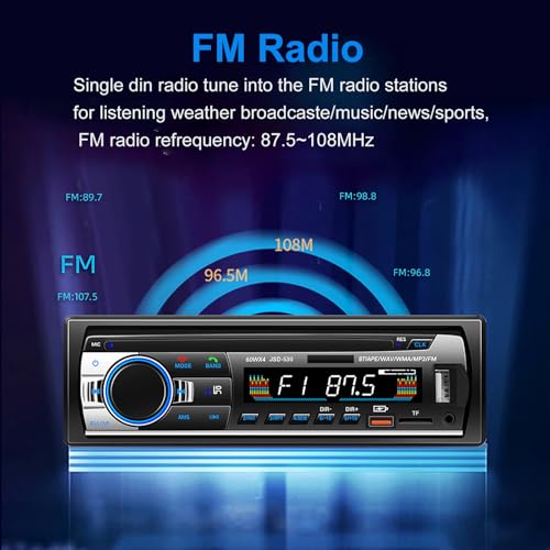 Car Radio Bluetooth 5.0, 4 x 60 W 1 DIN FM Car Radio with Hands-Free Function, Stereo Sound with Clock/Remote Control/Double USB/LCD Screen, Supports 2 USB/AUX/SD/TF/EQ/DSP