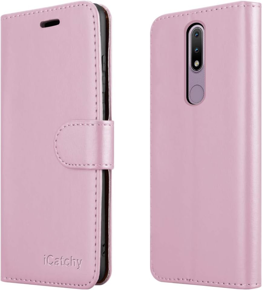 iCatchy For Nokia 2.4 Case Leather Wallet Book Flip Folio Stand View Cover Pouch for Nokia 2.4 (6.5'') Phone Case (Rose Gold)