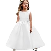 WDCVGTR Bow-Knot Flower Girl Dress for Wedding Satin Sleeveless Dresses Crew Neck Princess Evening Party Long Ball Gowns