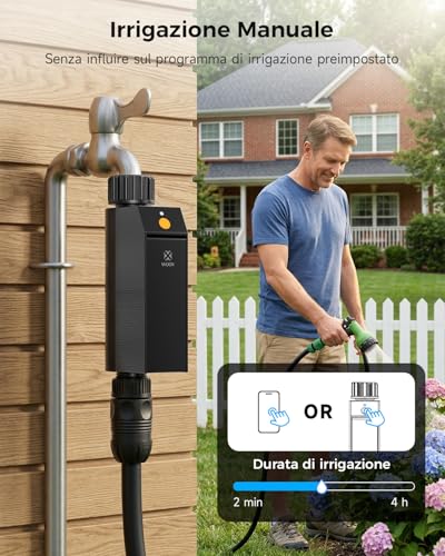 WOOX WiFi Smart Irrigation Programmer, No Hub Required 2.4 GHz Irrigation Timer, App/Voice Control, IP65 Waterproof Automatic Irrigation Control, Rain Delay & Manual