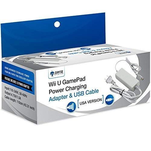 Ortz Wii U GamePad Power Charging Adapter & USB Cable - Best Power Supply Charger Cord for the Wii U GamePad