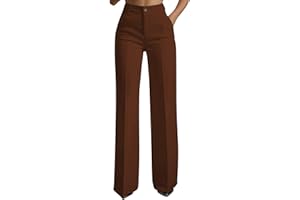 Womens Solid Color Suit Pants Button Waist Wide Leg Formal Business Pants Office Work Trousers
