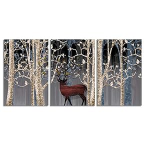 Canvas Wall Art Abstract Forests Painting Artwork for Home Prints Framed - 16"x24" x 3 Panels