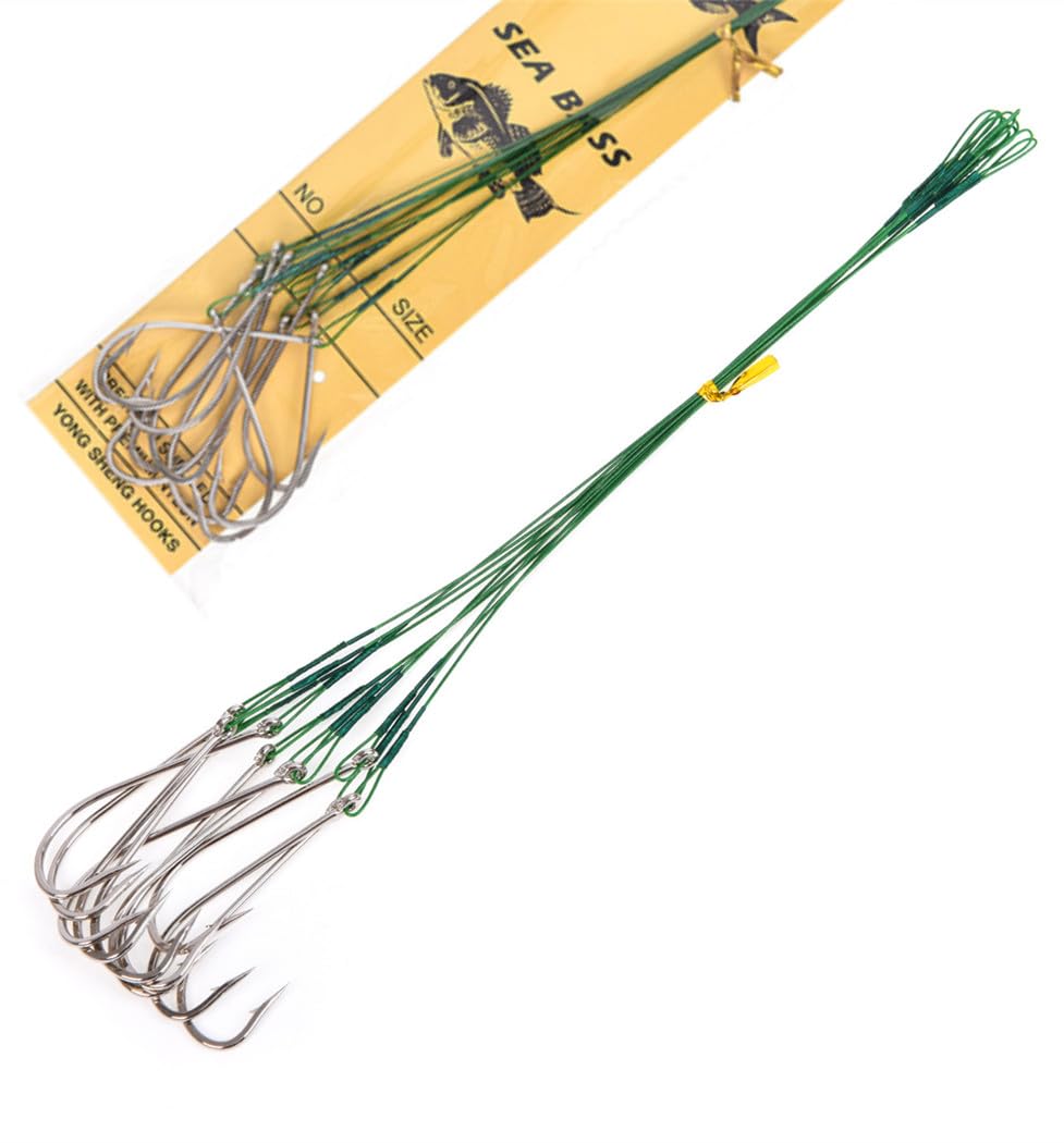 Toasis Fishing Snells Stainless Steel Wire Leader Rigs Snelled Hooks Pack of 10