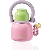 Sidagar 22 oz Water Bottle with Straw and Bowl, Wide Mouth Insulated Stainless Steel Tumbler, Leak-Proof 24H Ice Cold Cute Flask for Women Home & Cozy Vlog; Heart Bracelet Charm Gift, Strawberry Pink