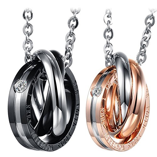 Cupimatch2-Pieces Stainless Steel Couples Necklace Interlocking Rings Pendant Set, Chain Included