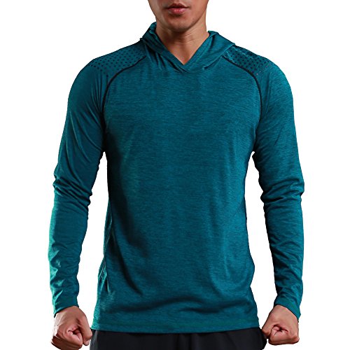 Gerlobal Mens Gym Workout Active Muscle Bodybuilding Long Sleeve Hoodies Casual Hooded Sweatshirts Blue,X-Large