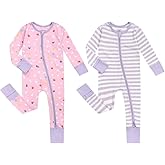 Teach Leanbh Unisex Baby 2 Pack Cotton Pajamas with Mittens and Feet Cuffs 2 Way Zipper Long Sleeve Romper Sleep and Play