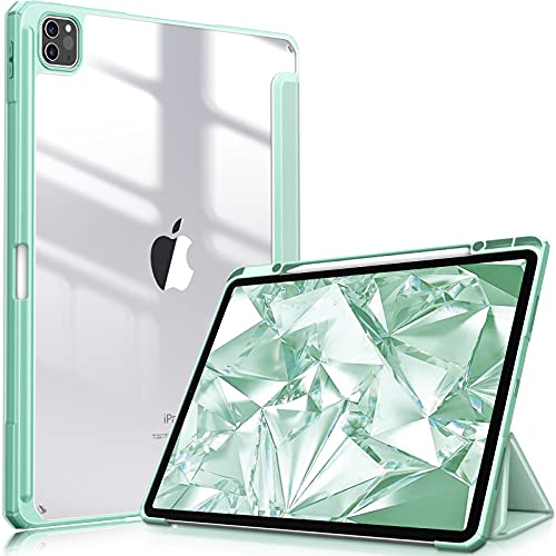 FINTIE Hybrid Case Compatible with iPad Pro 12.9 inch (2022/2021/2020/2018, 6th/5th/4th/3rd Generation) - Shockproof Clear Back Cover with Pencil Holder, Auto Wake/Sleep, Green