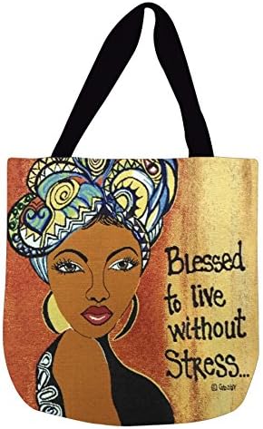 Shades of Color Woven Tote Bag, Blessed to Live Without Stress, 17 x 17 inches (WTB114)