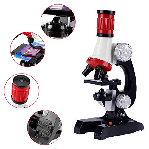 Science Microscope Kit for Children 100x 400x 1200x Refined Scientific Instruments Toy Set for Early Education (Red) - Thumbnail 3