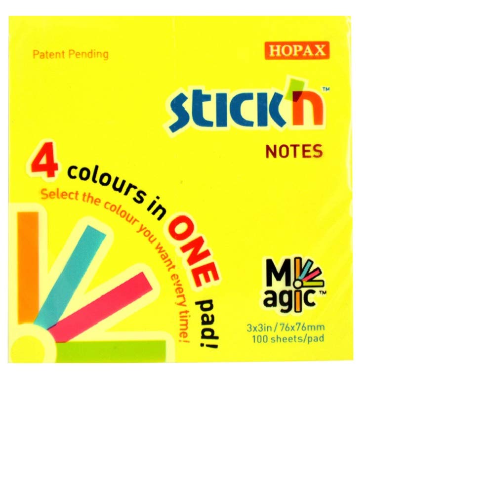 Stickn Magic Pad 76x76mm, 4 Neon Colours, 100 sheetpad, Pack 12