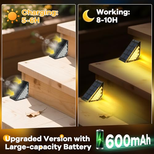 BKBB PPBB Solar Step Lights for Outside, Solar Stair Lights Outdoor Waterproof, Deck Step Lights for Fence, Patio, Yard, Porch, Front Door, Sidewalk, Garden, Patio Decor (8, Warm White)