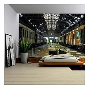 Cargo Trains in Old Train Depot Left to Be Eaten by The Rust - Removable Wall Mural | Self-Adhesive Large Wallpaper - 66x96 inches