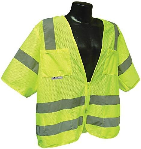 AM Leonard V313-9L-LG Mesh Velcro Class 3 Safety Vest - Lime, Large