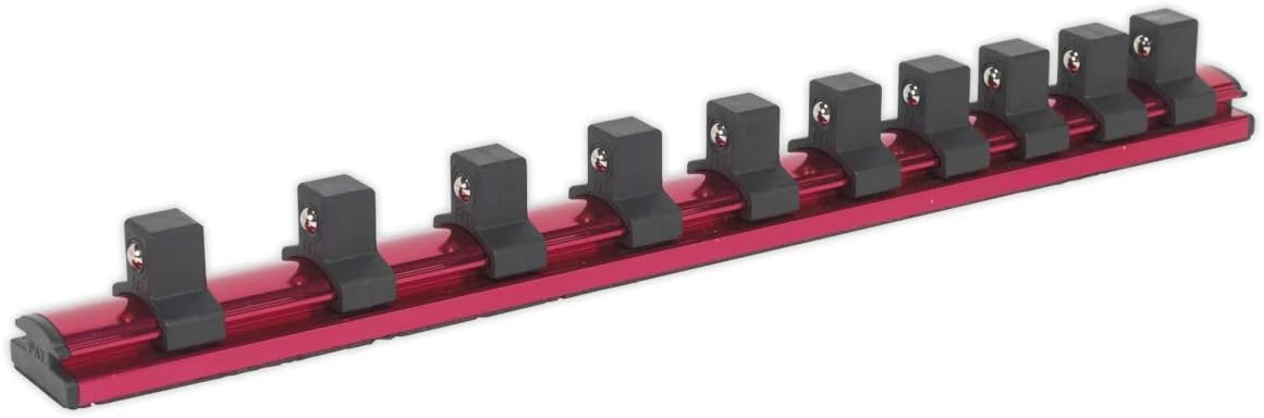 Sealey Ak27084 Socket Retaining Rail Magnetic Locking 1/2Sq Drive 10 Clips, Multicoloured, 461mm x 107mm x 305mm