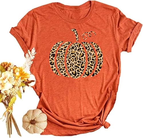 Halloween Pumpkin Shirts Women Fall T-Shirts Cute Autumn Graphic Tees Thanksgiving Tops(N-Orange-2,2XL) at Amazon
