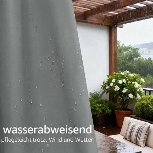 TOPICK Outdoor Curtain Weatherproof Sun Protection Curtains with Loops Opaque Living Room Balcony Door Curtain Outdoor Curtains H 215 x W 132 cm Set of 2 Water-Repellent for Balcony Gazebo Light Grey