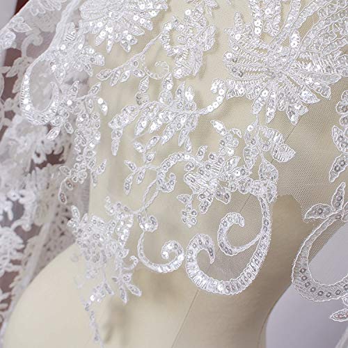 Lace - 40CM Wide lace Border lace Trim 6yards/lot Embroidered Tulle mesh Ivory lace Trimming Sequins lace Trim for Wedding Dress Sewing - (Color: Ivory)