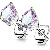 Pierced Owl 20GA 316L Stainless Steel CZ Crystal Teardrop Stud Earrings, Sold as a Pair (Aurora Borealis)