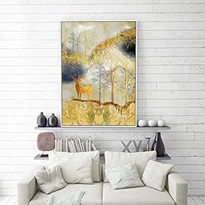 Framed Canvas Home Artwork Decoration Golden Abstract Style Canvas Wall Art for Living Room, Bedroom - 16x24 inches