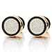 12MM Men Women Gold Black Stud Earring Steel Illusion Tunnel Plug with Silver Sand Glitter, 2pcs