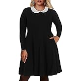 Nemidor Womens Plus Size Halloween Dress Fall Fit and Flare Skater Party Long Sleeve Casual Vintage Dresses with Pocket