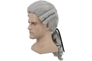 Yuehong Long Mens George Washington Cosplay Curly Gentleman Lawyer Wig Halloween Hair