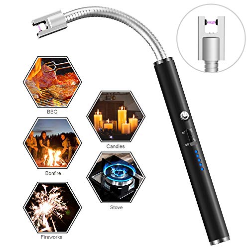 Boncas Flexible Arc Lighter USB Candle Lighter Plasma Lighter Rechargeable Windproof Lighter Long for Household Camping Cooking BBQ Black (Candle Not Include)