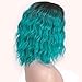 ENTRANCED STYLES Teal Wig for Women Synthetic Bob Curly Wigs with Side Part Ombre Blue Wig for Girls Heat Resistant Fiber