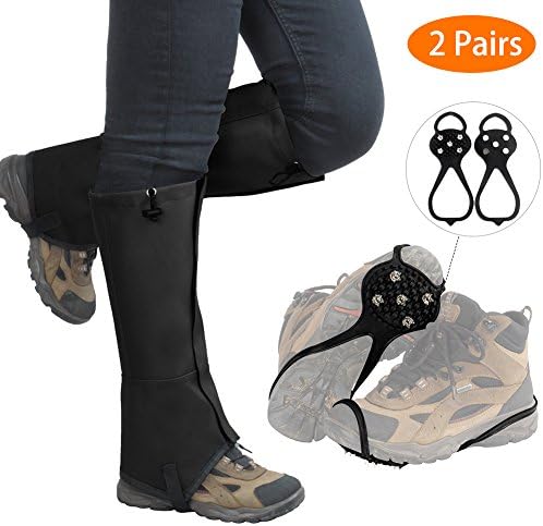 Ice Grips Snow Legs Gaiters Set - Waterproof Snowproof Dustproof Legs Cover Breathable Legs Wraps for Hiking Climbing Hunting Black Medium (2 Pairs)