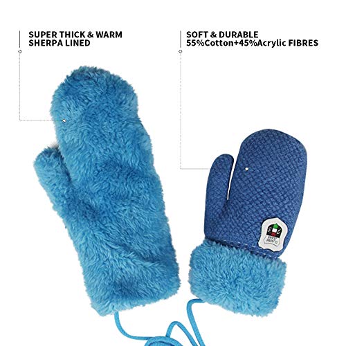 ORVINNER 2 Pairs Toddler Gloves Baby Boys Girls Winter Warm Sherpa Lined Knit Gloves Kids Mittens Brown/Royal-Blue Pack - Thumbnail 3