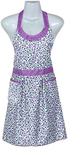 RSFY Fashion Design Cute Purple Stain-Resistance Polyester Kitchen Aprons for Girls Women Vintage Cooking with Pockets